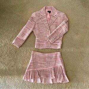 Bebe Pink and White Tweed Jacket and Skirt